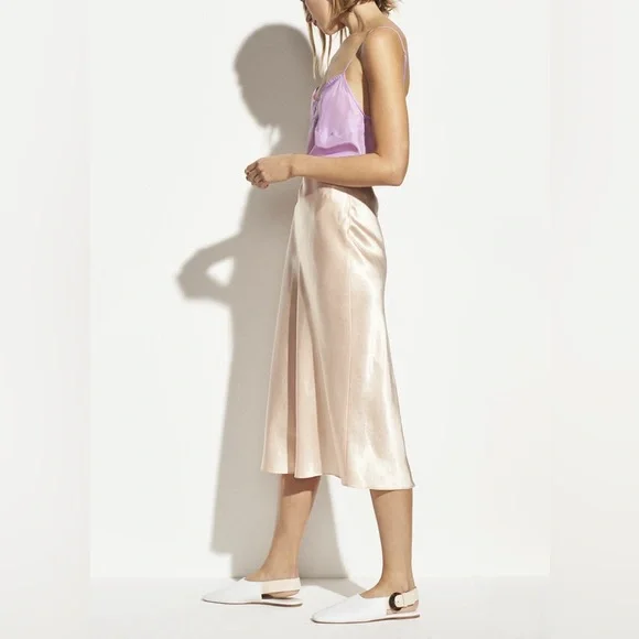 NWT Vince Satin Midi Slip Skirt, Lychee